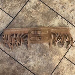 Suede fringe waist belt